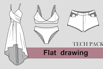 draw fashion unique sketches and flat drawings