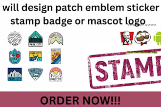 design patch, emblem, sticker, stamp, badge, or mascot logo