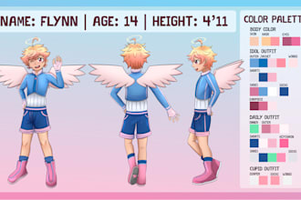 make anime style boy character sheet or reference sheet