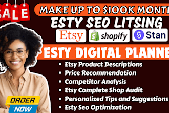 setup etsy store, etsy seo listing, etsy banner, etsy digital planner