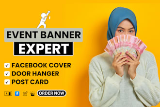 design event banner, facebook cover, post card, door hanger