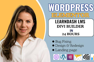 develop wordpress lms website elementor divi builder wordpress redesign learndas