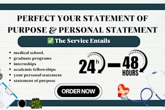 expertly proofread, edit personal statement, statement of purpose within 24hrs