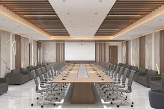 render 3d conference room, office, meeting room interior, 3d stage design
