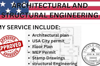 design site plan, structural, mep, and adu garage plans for city permit