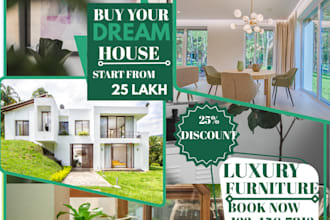 design modern real estate and furniture ads for social media or the web
