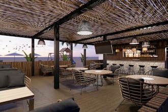 remodel 3d beach bar,indoor cafe lounge,3dwooden kiosk,nightclub render,VIP room