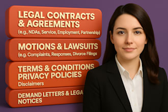 draft and review legal contracts agreements divorce lawsuits motions policies