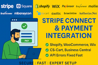 stripe connect,stripe,square, shopify payment integration fix api gateway error