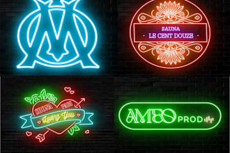 do attractive custom 3d neon logo or neon sign and neon light effect design