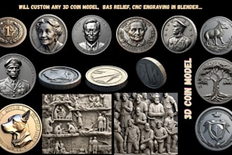 model custom 3d coin bas relief cnc engraving coin logo, pendant, challenge coin