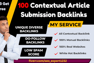 create 100 contextual article submission link building backlinks for google rank