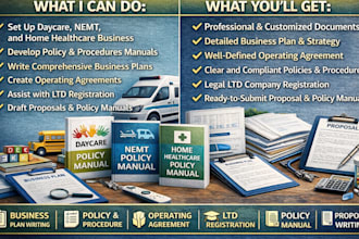 setup daycare nemt home healthcare business develop policy and procedures manual