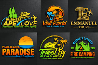 design travel agency hotel adventure outdoor beach mountain hiking vacation logo