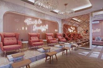 do 3d salon design, 3d skincare place, 3d hair stylist shop, 3d spa design