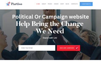 create modern political campaign website, election  with donation