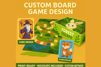 design unique board game concepts, card templates, box art, and mockups