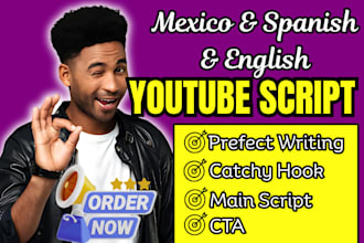 do youtube video script writer spanish, mexico english script writing