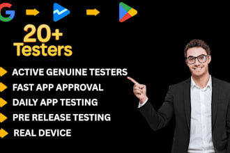 20 real users for app testing, google play upload, app publish and promote