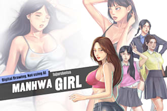 draw beautiful girl in anime, cartoon, manhwa, fanart and semi realistic style
