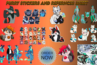 draw realistic furry oc references sheet avatar and sticker for your fursona