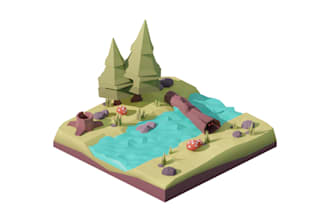 create a low poly stylized 3d nature scene