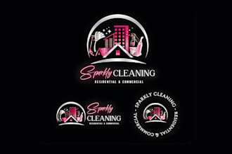 design clean house, commercial and residential cleaning logo
