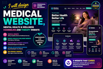 design medical website, mental health wellness counseling and therapy website