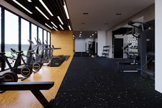render 3d home gym,weight lifting area,3d cardio space rendering,spinning studio