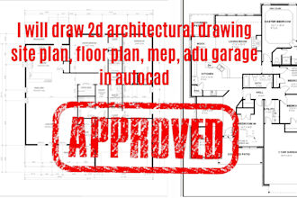 draw 2d architectural drawing site plan, floor plan, mep, adu garage in autocad