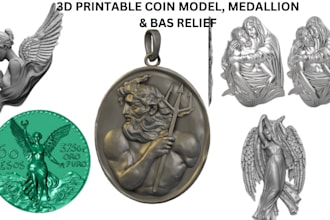 do 3d bas relief design, 3d printable coin model, cnc design, stl,3d medallion