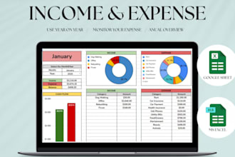 create easy excel annual spreadsheet, income and expenses tracker, budget sheet