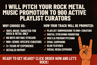 pitch your rock metal music promotion to 900 active playlist curators