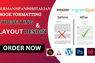 format, design and layout spanish book, italian book, german book, typesetting