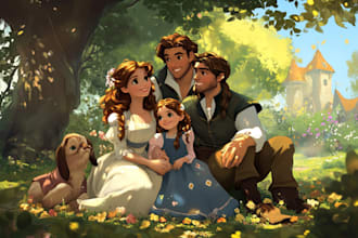 design a professional disney family portrait