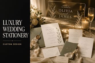design elegant wedding welcome signs, invitations and matching stationery sets