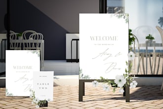design wedding welcome sign , place card and wedding invites