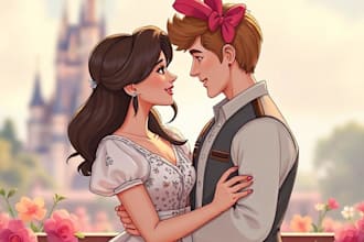 draw your couple into lovely disney cartoon portrait