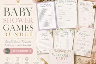 design elegant printable baby shower games and editable canva invitations