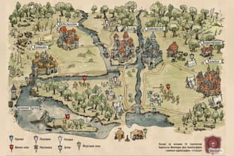 cartography city map, vector map illustration and 3d isometric fantasy map