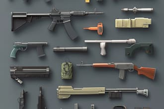 create a 3d weapon illustration for gaming