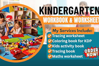 design kindergarten worksheet, letter number tracing, preschool kid workbook kdp