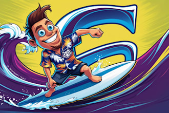 create modern humorous surfer logo with unlimited revisions