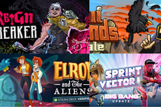 create eye catching steam capsule art in cartoon  realistic style