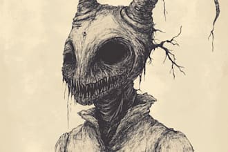 draw a detailed dark art horror illustration metal album