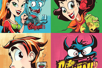 draw vintage cartoon and character design in pop art style