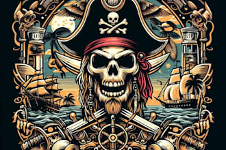 design high quality skull pirate t shirt logo with fastest delivery