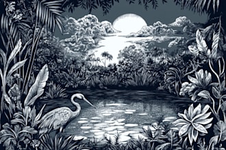 illustrate botanical and animal linocut illustration