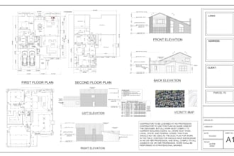 draw architectural floor plans, site, elevation, section, roof plan, in autocad