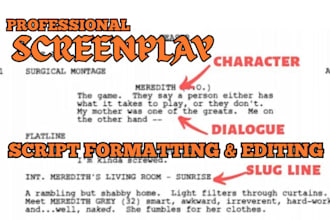 movie script editing formatting rewrite screenplay feature film novel adaptation